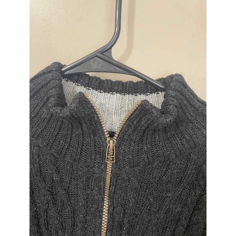 Peregrine 100% New Wool Quarter Zip Cable Knit Fisherman Sweater XL Black Gray - Picture 3 of 4